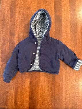 Hanna Andersson Navy Hooded Jacket with Striped Lining